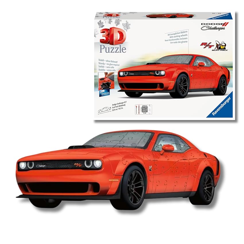 Ravensburger - Puzzle 3d Dodge Challenger Rosso | Puzzle 3d Per Adulti E Bambini A