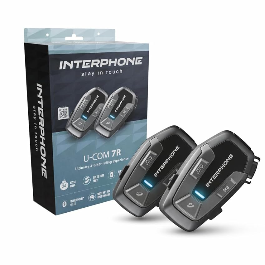 INTERPHONE U-Com 7R - Doppio - Interfono Moto Bluetooth 5.2 Rimovibile e Batteria