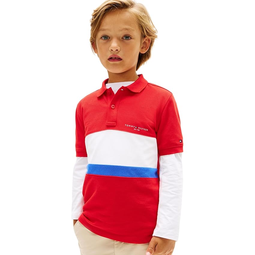 Tommy Hilfiger Mini Corp EMB Clrblock Polo SS KB0KB10383 Polo Bambino Rosso (Rapid Red Colourblock)