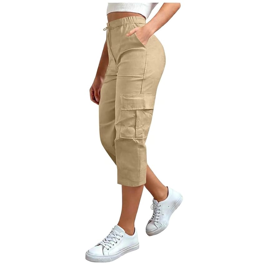 RUIRUILICO Pantaloni Cargo Donna Estivi 2026 Elastico in Vita Alta Pantaloni Capri
