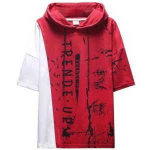 Zifipeoed T-Shirt Uomo Techwear Hip Hop Magliette Casual Patchwork Felpa con Cappuccio Rosso S
