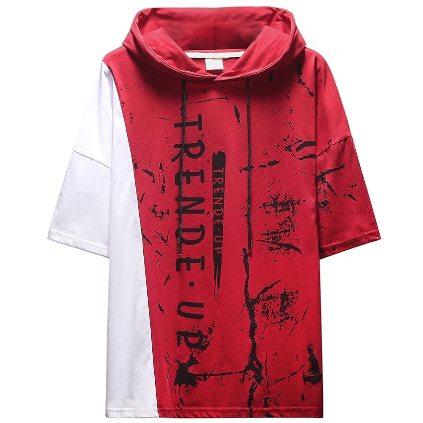 Zifipeoed T-Shirt Uomo Techwear Hip Hop Magliette Casual Patchwork Felpa con Cappuccio Rosso S