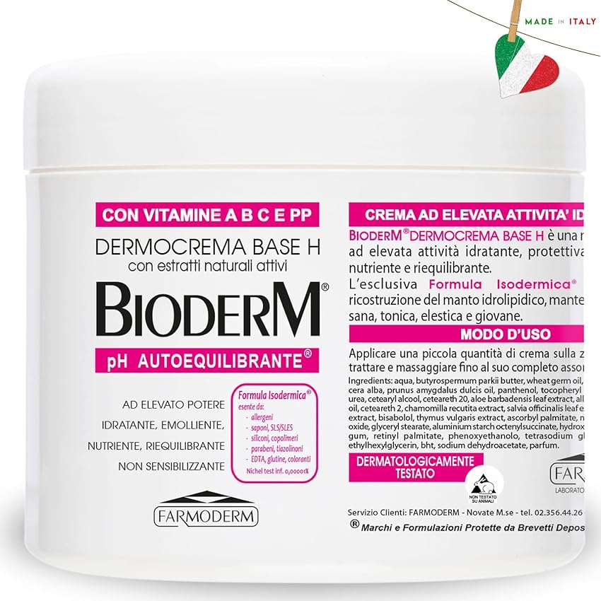 BIODERM Dermocrema Base H - Crema Super Idratante Corpo e Mani con Burro di Karité