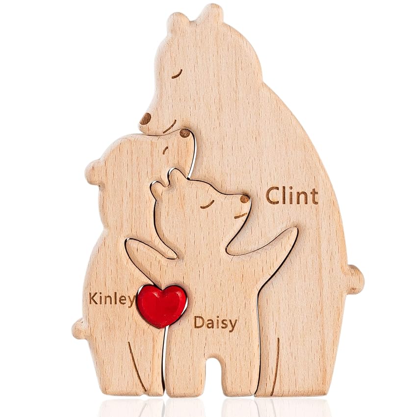 Easycosy Festa della Mamma Puzzle Famiglia Legno Personalizzato Orso