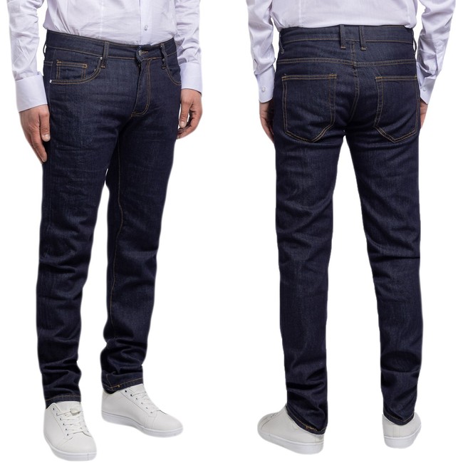 Jeans Uomo 5 Tasche Cotone Blu Scuro Pantaloni Casual Sportivi Slim Fit VEQUE