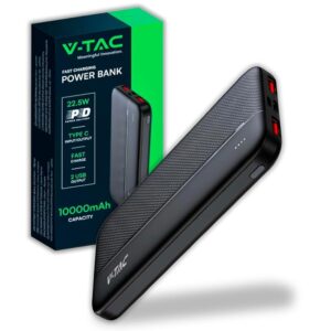 V-TAC Power Bank 10000 mAh con Ricarica Rapida PD 22.5W - PowerBank Batteria Esterna
