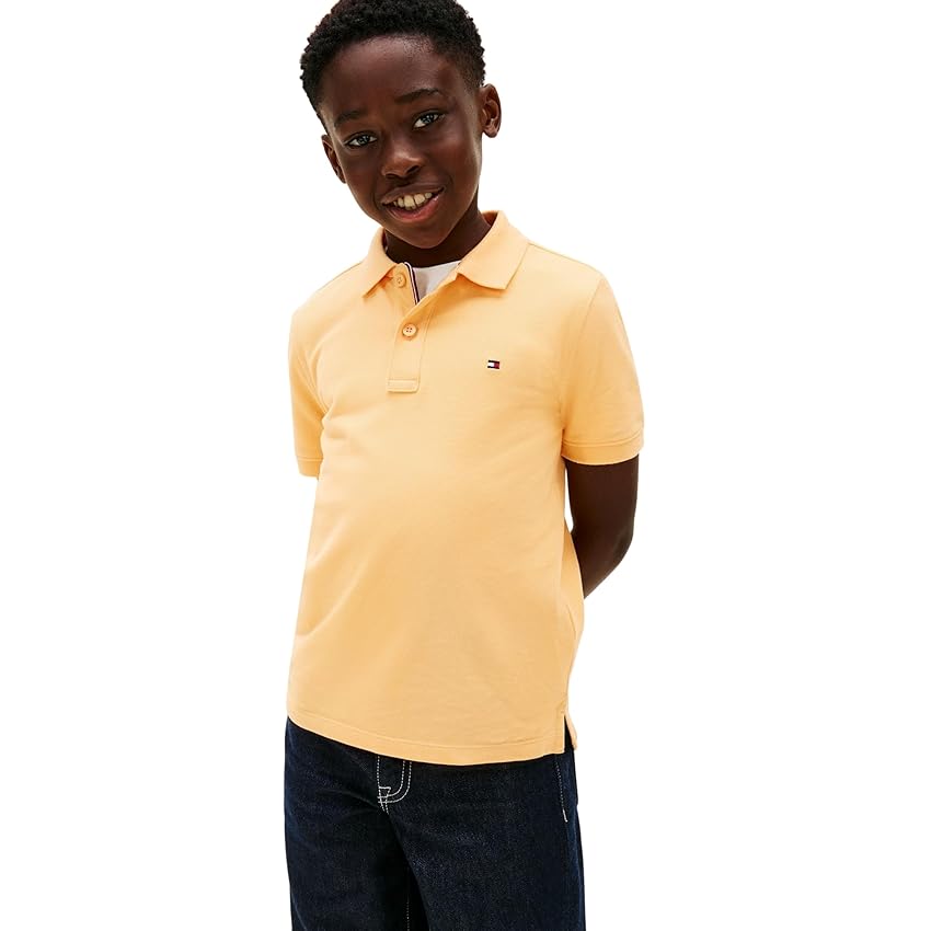 Tommy Hilfiger Polo da Bambino Flag Polo SS KB0KB09103 Arancione (Bacio Sole Sbiadito)