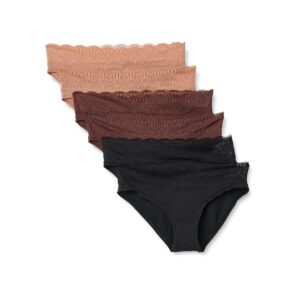 Amazon Essentials Slip Bikini in Microfibra Effetto Pesca con Bordo in Pizzo Donna