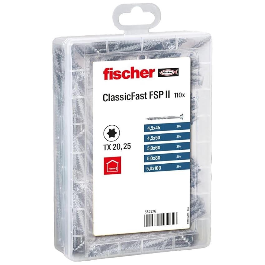fischer MEISTER-BOX ClassicFast Assortimento Scatola con 110 viti per truciolato per