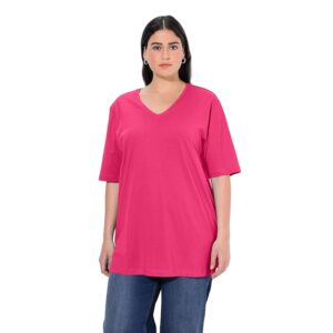 Ulla Popken T-Shirt dalle Linee morbide con Scollo a V e Mezze Maniche Magenta 66+ 515283528