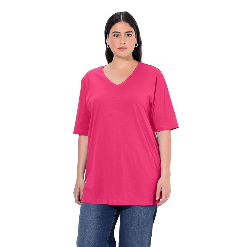 Ulla Popken T-Shirt dalle Linee morbide con Scollo a V e Mezze Maniche Magenta 66+ 515283528