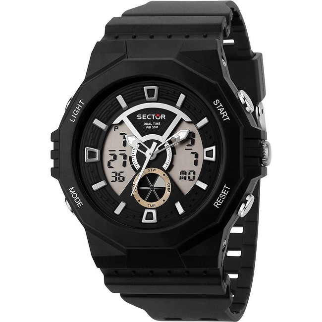 Orologio Uomo SECTOR EX-41 R3251237001 Silicone Nero Chrono Alarm Dual Time
