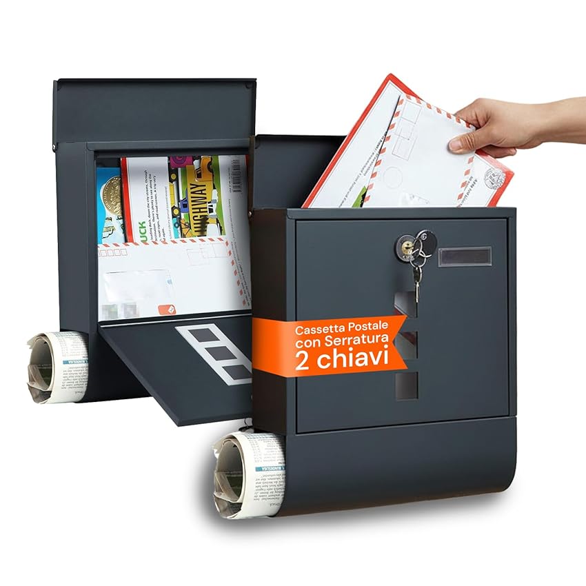 Avilia Cassetta Postale da Esterno in Acciaio Inox Impermeabile con Serratura e 2