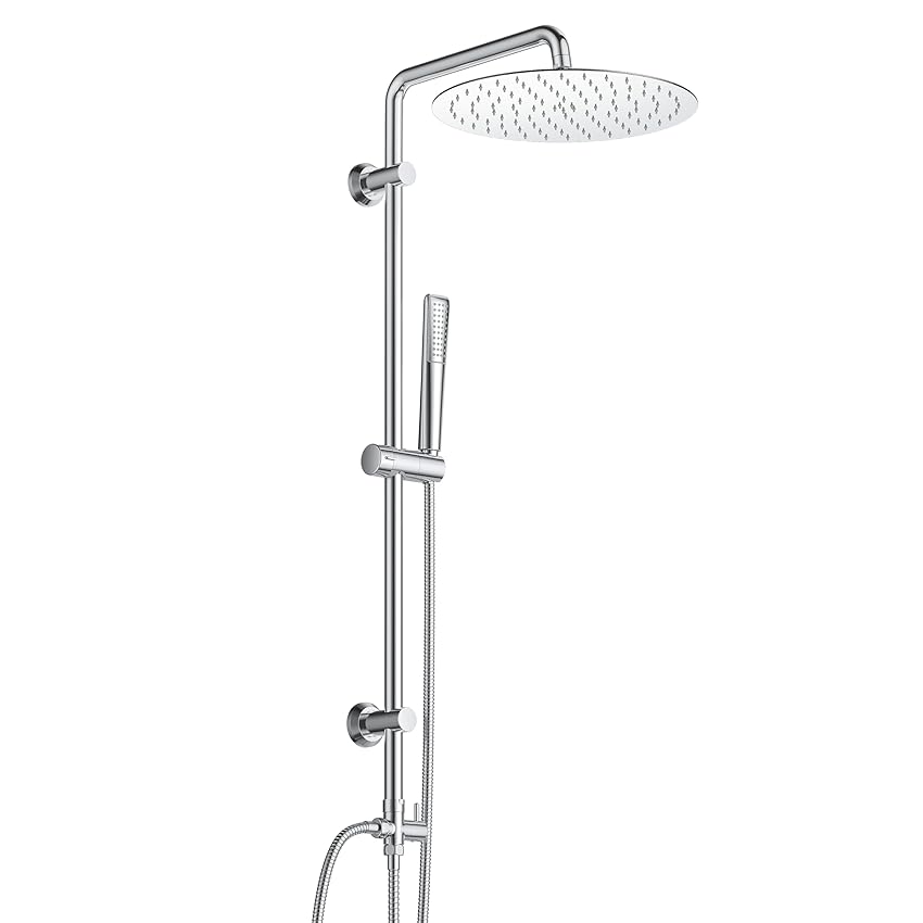 Görbach Colonna Doccia Acciaio Inox Senza Miscelatore Fori Muro Regolabili Set Doccia