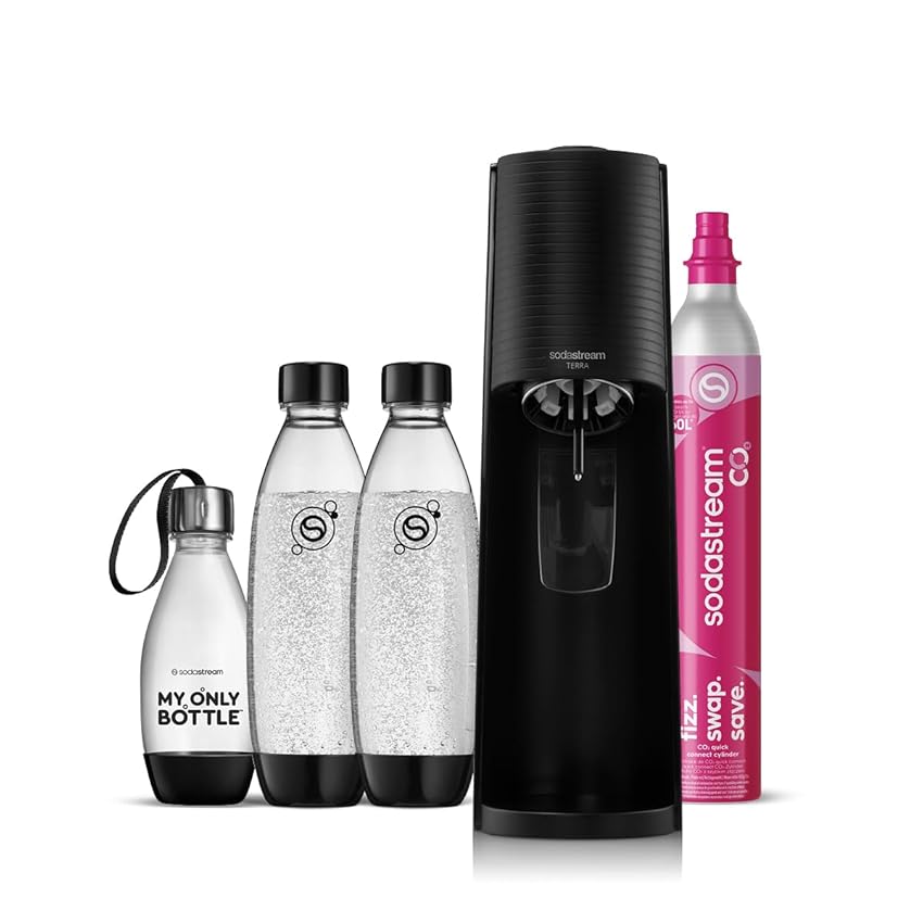 SodaStream Gasatore d’acqua Terra Nero include cilindro di Co2 per realizzare fino SodaStream Gasatore d’acqua Terra Nero include cilindro di Co2 per realizzare fino