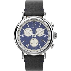 Orologio Uomo TIMEX STANDARD TW2V71100 Chrono Pelle Nero Blu INDIGLO