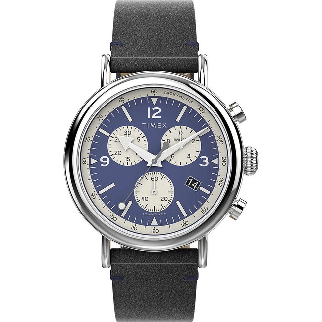 Orologio Uomo TIMEX STANDARD TW2V71100 Chrono Pelle Nero Blu INDIGLO