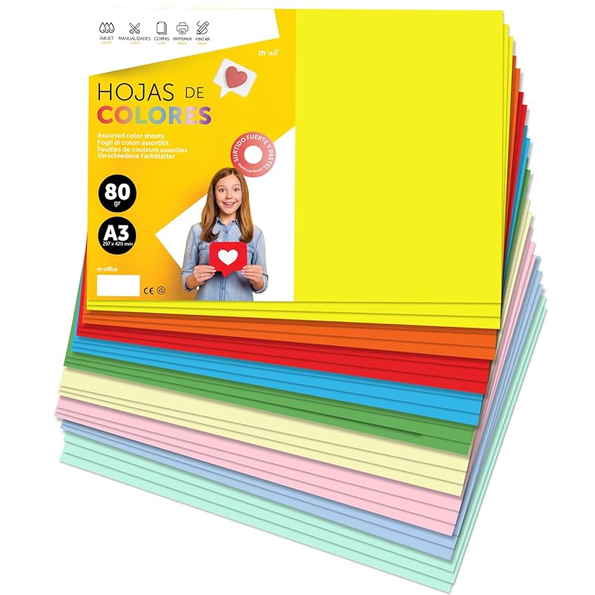 Fogli Colorati A3 80g per Stampanti e Lavoretti Manuali
