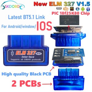 Ultima versione Mini ELM327 V1.5 per IOS Android Bluetooth 5.1 Auto Scanner OBD2 Nero