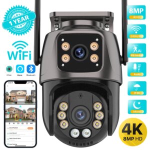 4K 8MP HD Wifi PTZ Telecamera Esterna 4MP Doppia Lente Doppio Schermo AI Auto Tracking