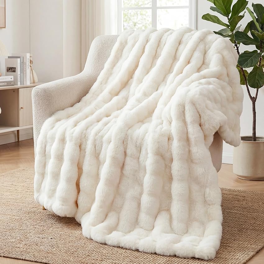 Coperta Plaid Super Morbida Pile Peluche di Coniglio Caldo e Spesso 130 x 160 cm