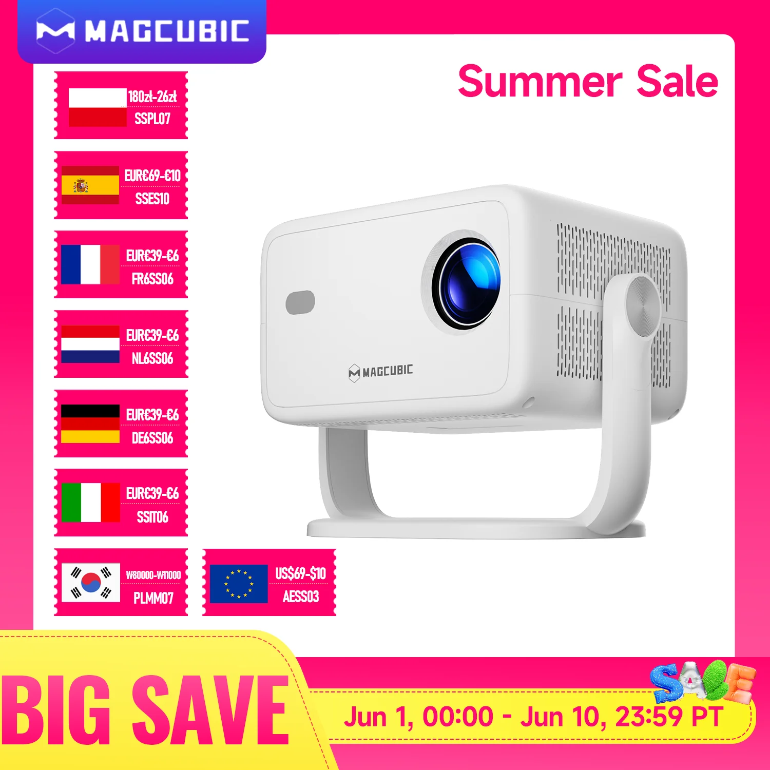 Proiettore Magcubic Native 1080P 650ANSI 8K Android14 L018 con messa a fuoco automatica