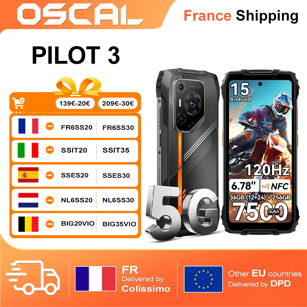 Smartphone robusto OSCAL PILOT 3 [nessun caricatore UE] 36 GB (12+24)