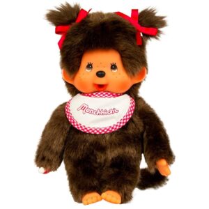Monchhichi Bandai Peluche Bavaglino Rosa e Bianco - Peluche Scimmietta Iconica degli Anni '80