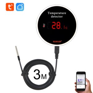 KONLEN Tuya Sensore di temperatura Wifi Sonda a filo da 3 m Termometro digitale Smartlife
