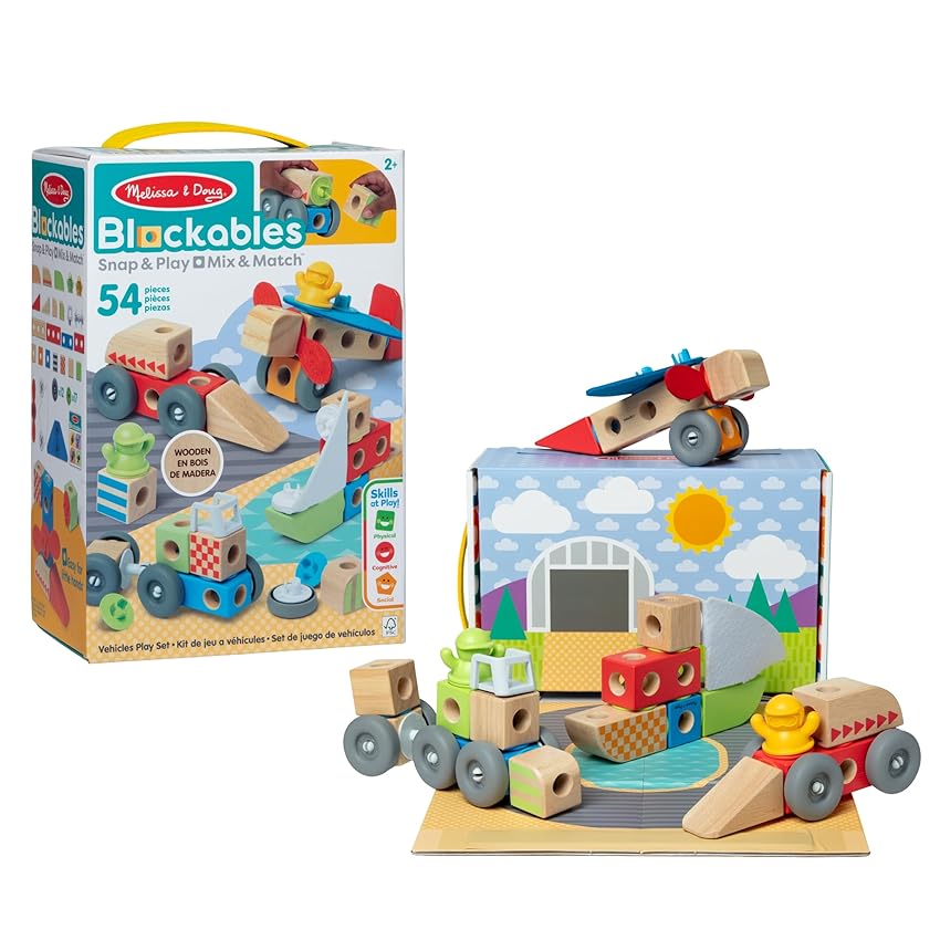 Melissa & Doug Blockables Set dei Veicoli – Set di Costruzioni in Legno con Blocchi Melissa & Doug Blockables Set dei Veicoli – Set di Costruzioni in Legno con Blocchi