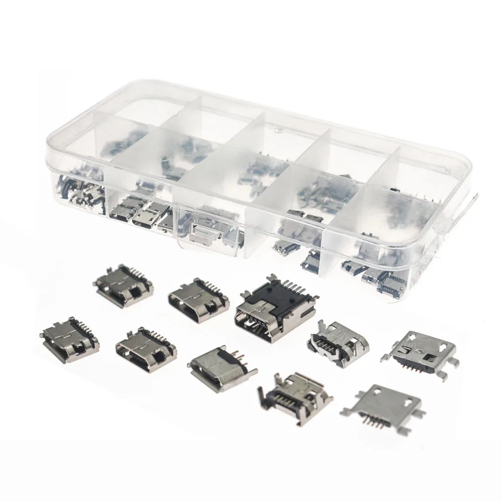 100 pz/kit 10 Modelli Micro USB MINI usb femmina Android accessori di ricarica del