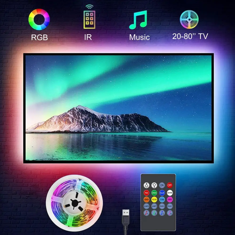Retroilluminazione TV Sincronizzazione musicale Striscia LED RGB alimentata tramite USB per TV da 15