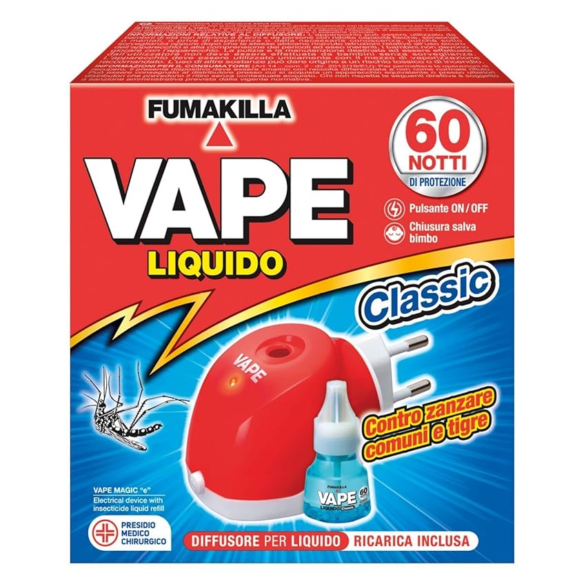 Vape Zanzare Diffusore Elettrico Classic Con Ricarica Liquida 60 Notti 30Ml Vape Zanzare Diffusore Elettrico Classic Con Ricarica Liquida 60 Notti 30Ml