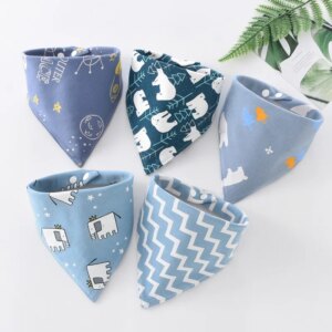 5 pezzi Asciugamano per saliva per bambini Sciarpa triangolare Bandana in puro cotone