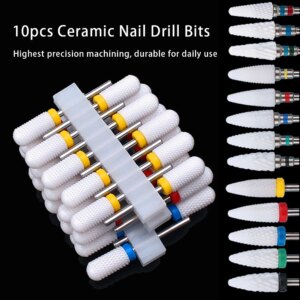 10 pz Punte da trapano per unghie in ceramica Set Fresa per punta per manicure elettrica
