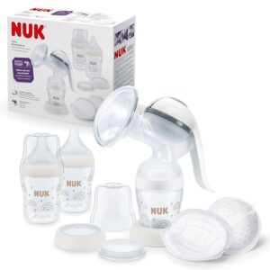 NUK tiralatte manuale | Cuscinetto in morbido silicone | Leva ergonomica | 2 x biberon