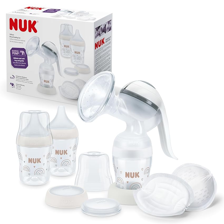 NUK tiralatte manuale | Cuscinetto in morbido silicone | Leva ergonomica | 2 x biberon