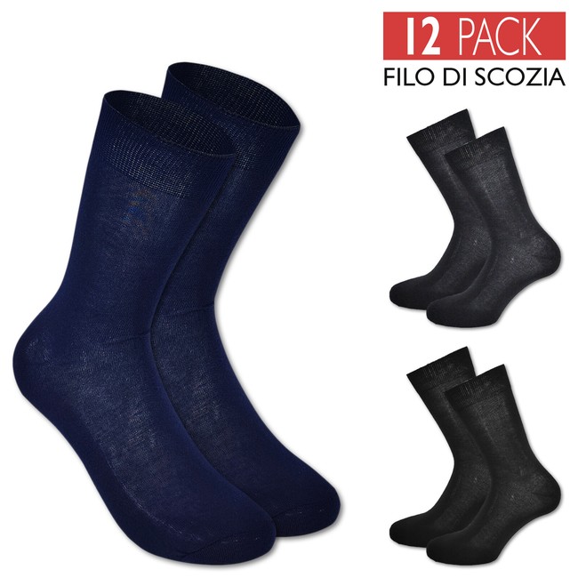 Set 12 Paia Calze Uomo Filo di Scozia Calzini Elasticizzati Cotone Leggero VEQUE