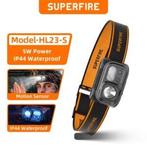SUPERFIRE HL23 Potente Lampada Frontale LED Ricaricabile USB-C con Sensore di Movimento