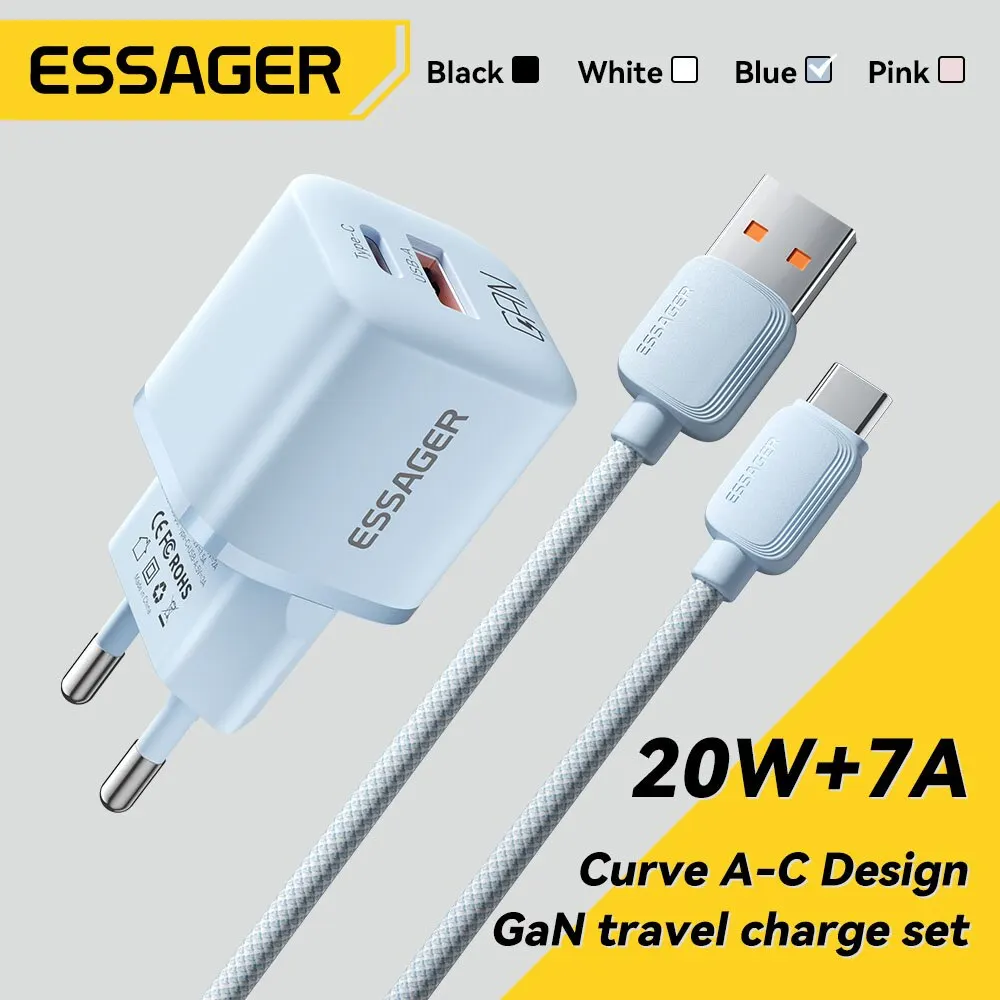 Essager 20W GaN USB tipo C caricabatterie PD Fast Charge Phone QC 3.0 caricabatterie
