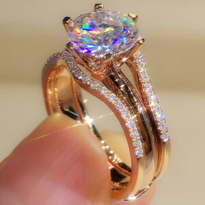Huitan Anelli unici color oro rosa per le donne Classici 6 artigli progettati Anelli
