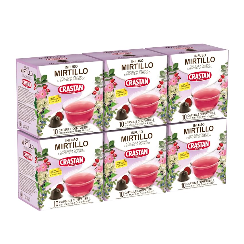 CRASTAN 1870 - Capsule Compatibili Dolce Gusto - Infuso al Mirtillo con Rosa Canina