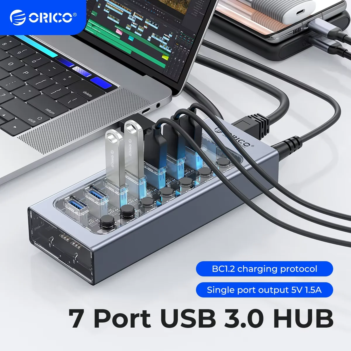 HUB USB 3.0 alimentato ORICO 7/10/13/16 porte prolunga USB con interruttori On/Off