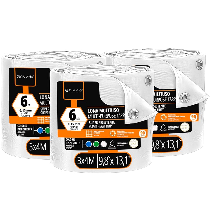 OFITURIA Telo multiuso impermeabile 3 x 4 m bianco OFITURIA Telo multiuso impermeabile 3 x 4 m bianco