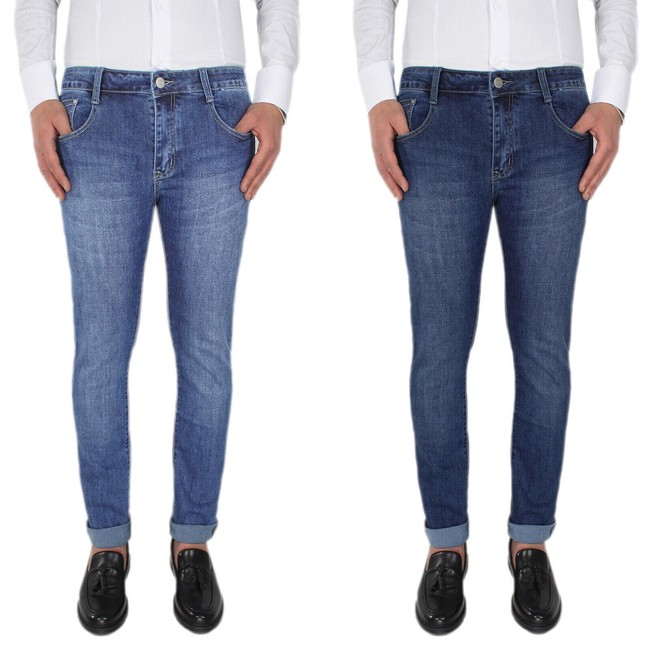 Set 2 Pezzi Jeans Uomo Cotone Pantaloni 5 Tasche Elasticizzato Casual VEQUE