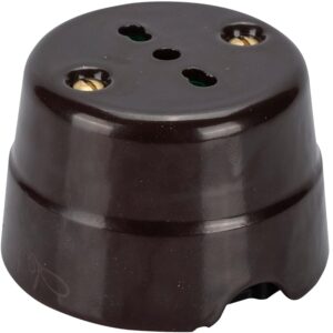 FANTON Presa elettrica bipasso italiana vintage in ceramica colore marrone 2P+T 16A