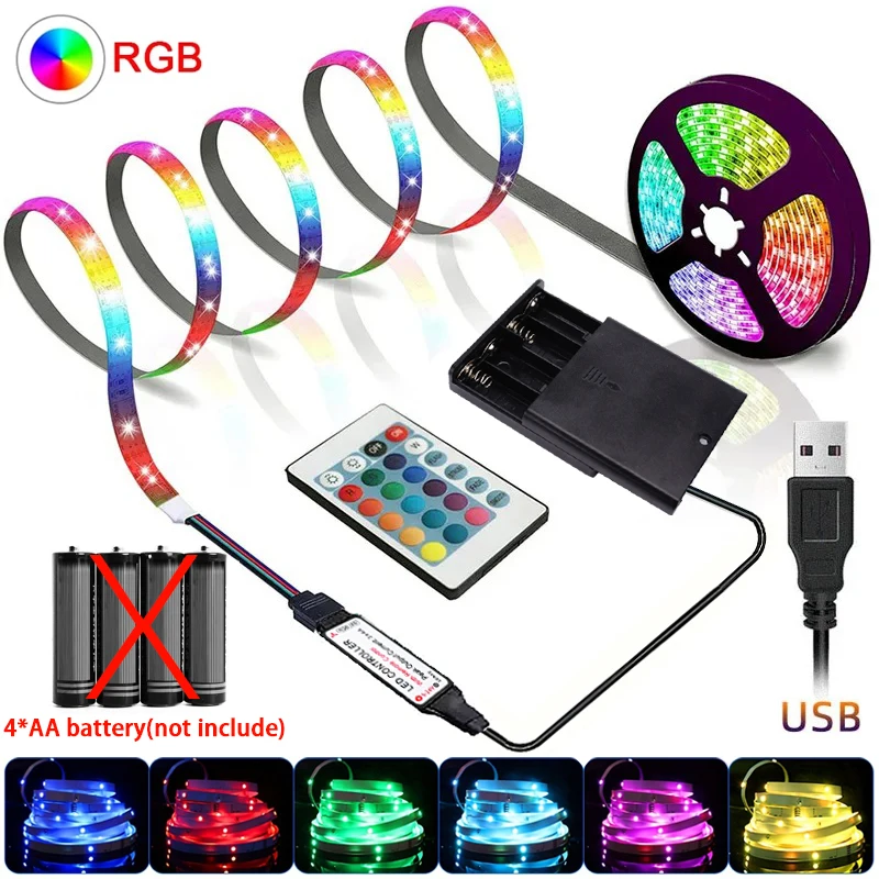 Luci a LED RGB con batteria Strisce LED USB 5V Nastro flessibile con telecomando IR