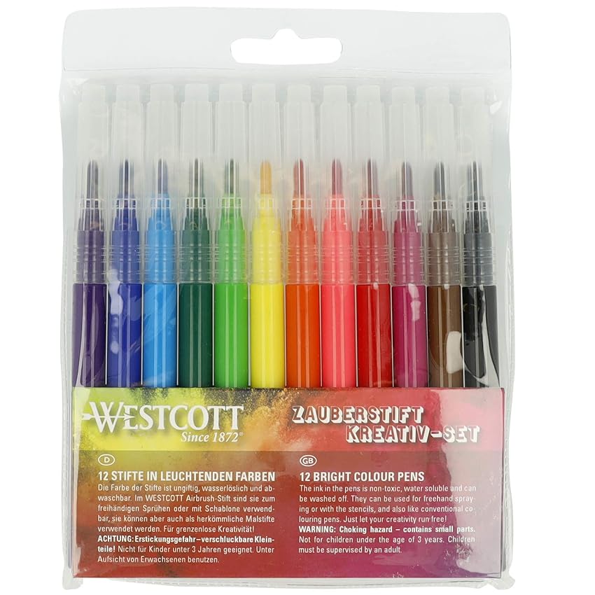Westcott set aerografo confezione di ricarica pennarelli | 12 penne in colori vivaci Westcott set aerografo confezione di ricarica pennarelli | 12 penne in colori vivaci