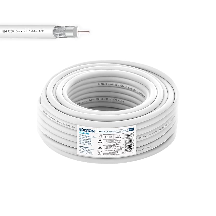 EDISION ICX-10 Cavo Coassiale Antenna TV SAT 10m PVC Bianco