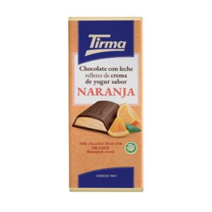 Tavoletta di cioccolato al latte Tirma ripiena di crema allo yogurt e gusto arancia